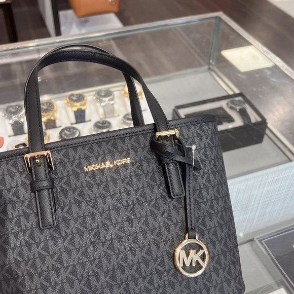 Michael Kors XS Carry All Jet Set Travel Womens Tote (BLACK SIG/GOLD) - Picture 2 of 5